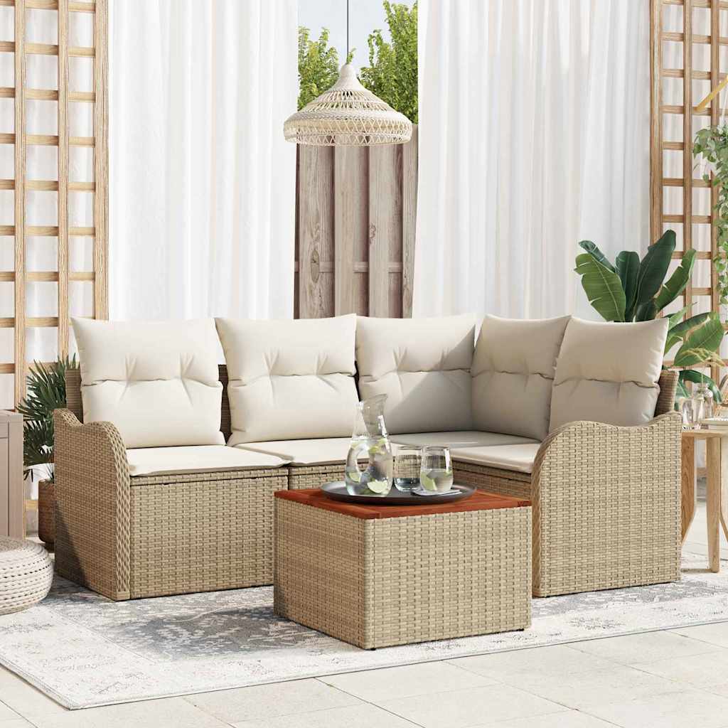 Tuinbankenset 5 st Beige en Crème poly rattan – afbeelding 1