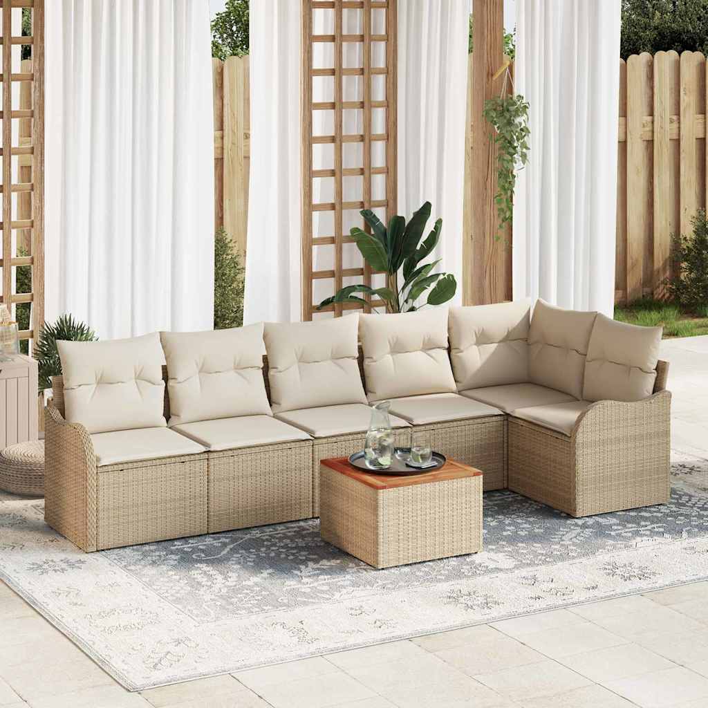 Tuinbankenset 7 st Beige en Crème poly rattan – afbeelding 1
