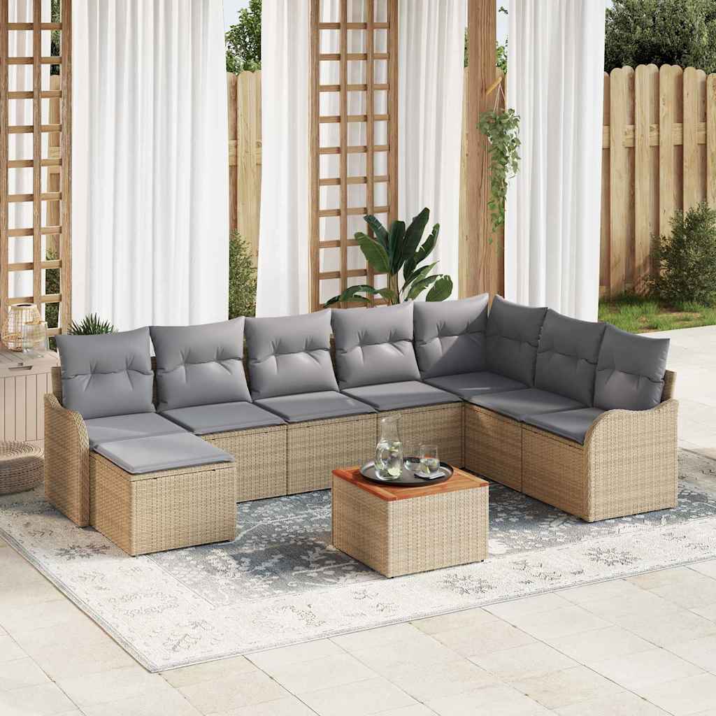 Tuinbankenset met opslag 9 pcs Beige en Licht Grijs poly rattan – afbeelding 1