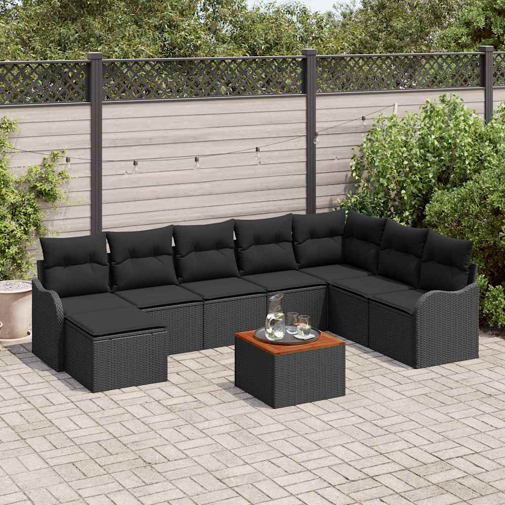 Tuinbankenset met opslag 9 pcs Zwart poly rattan – afbeelding 1