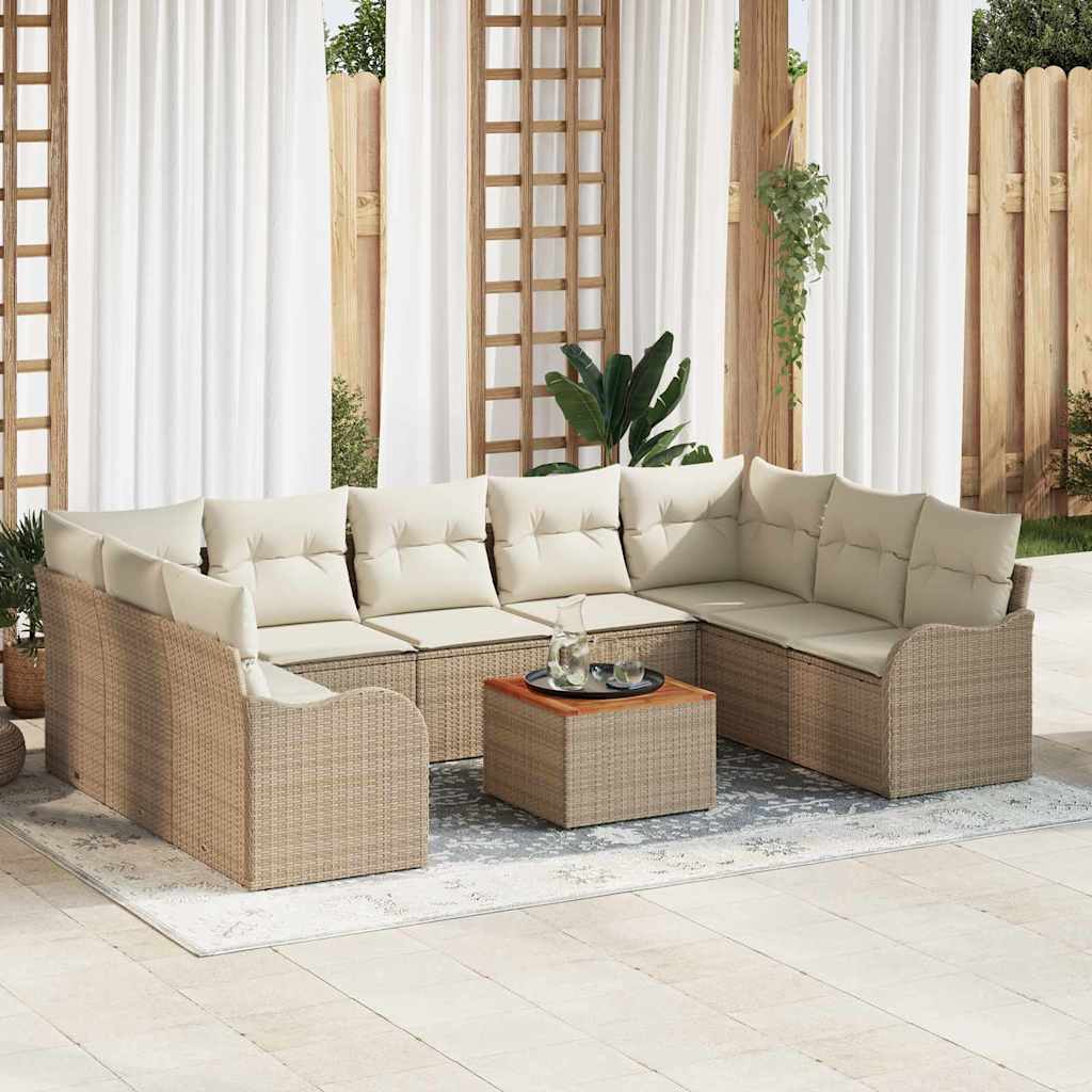 Tuinbankenset 10 st Beige en Crème poly rattan – afbeelding 1