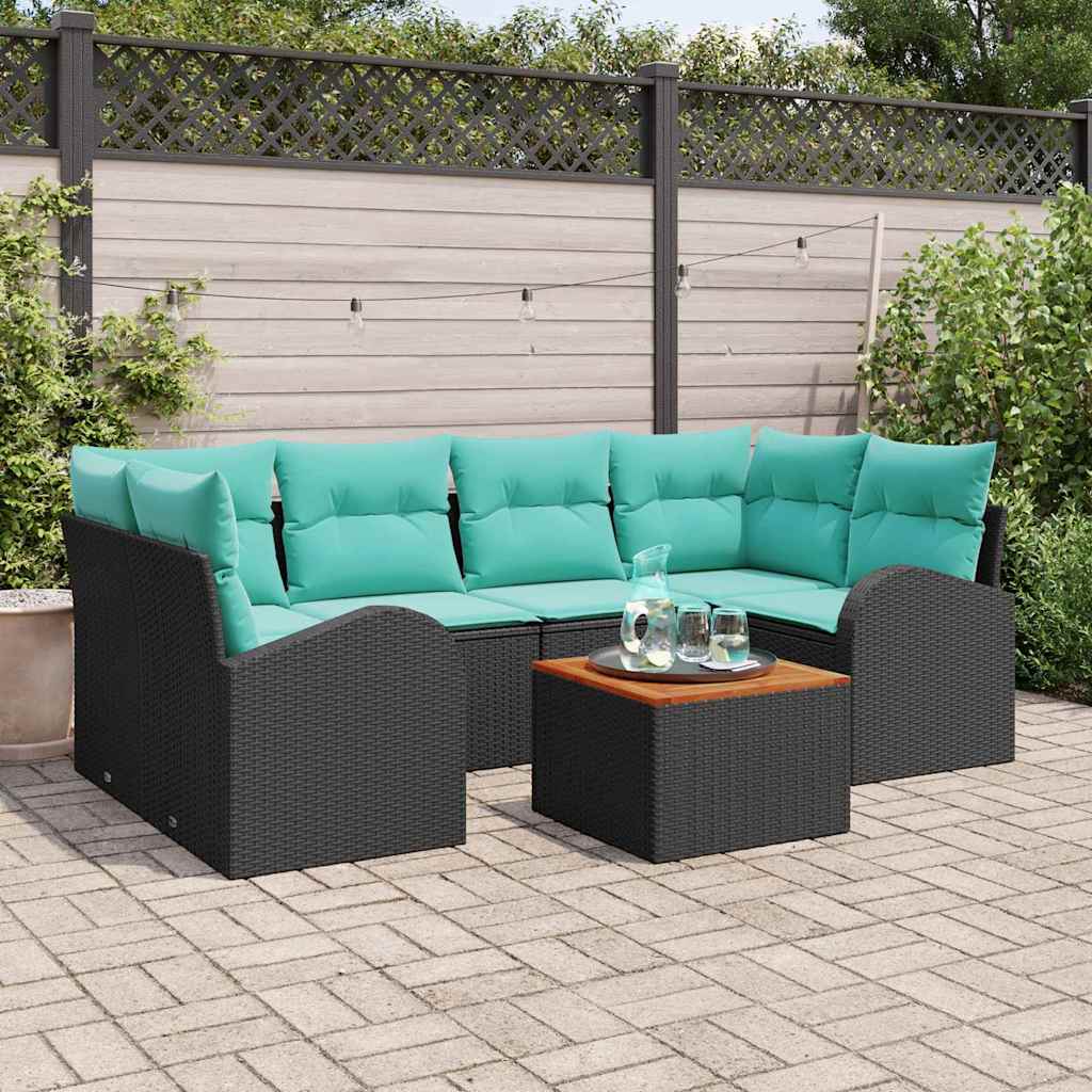 Tuinbankenset met opslag 7 pcs Zwart en Turquoise poly rattan – afbeelding 1