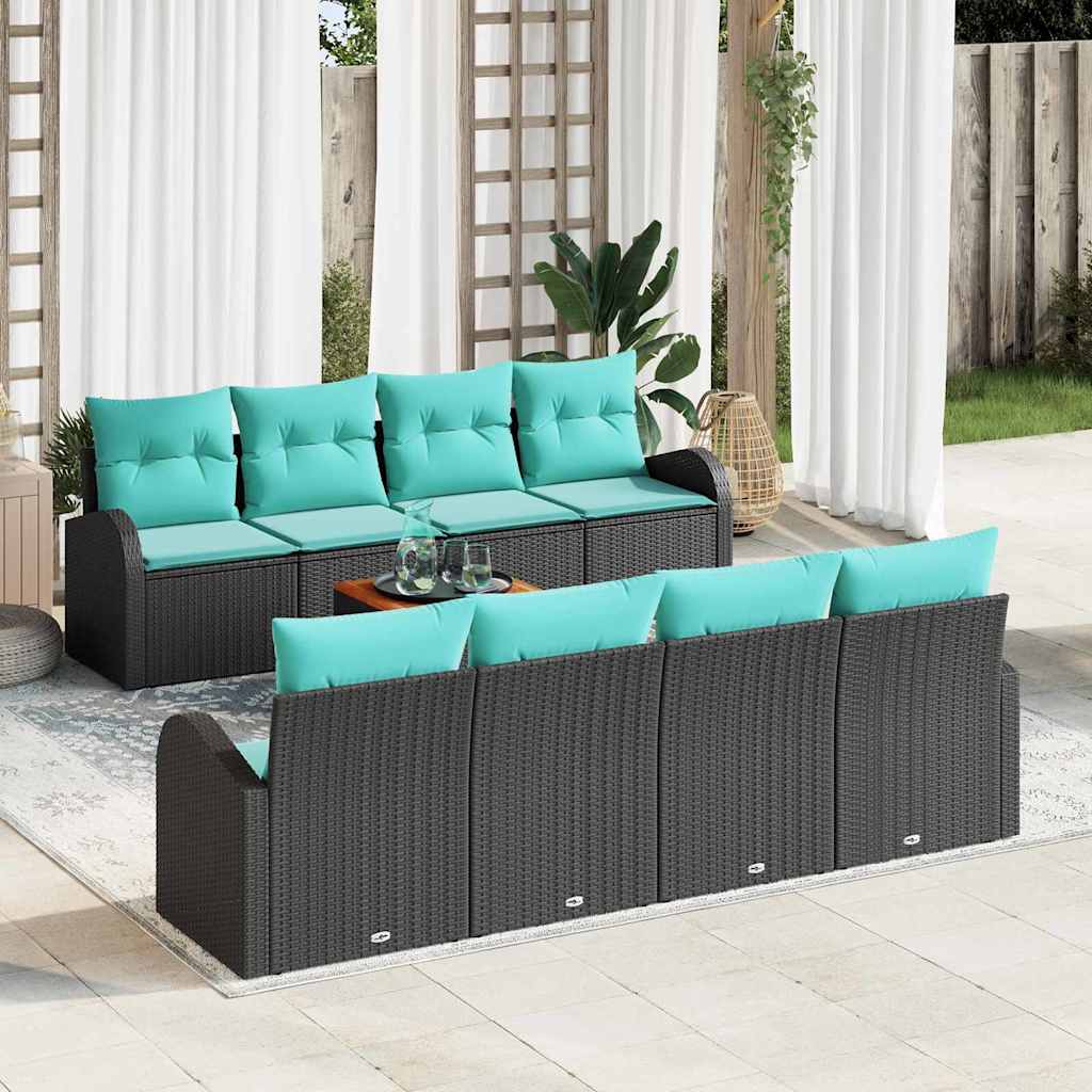 Tuinbankenset met opslag 9 pcs Zwart en Turquoise poly rattan – afbeelding 1