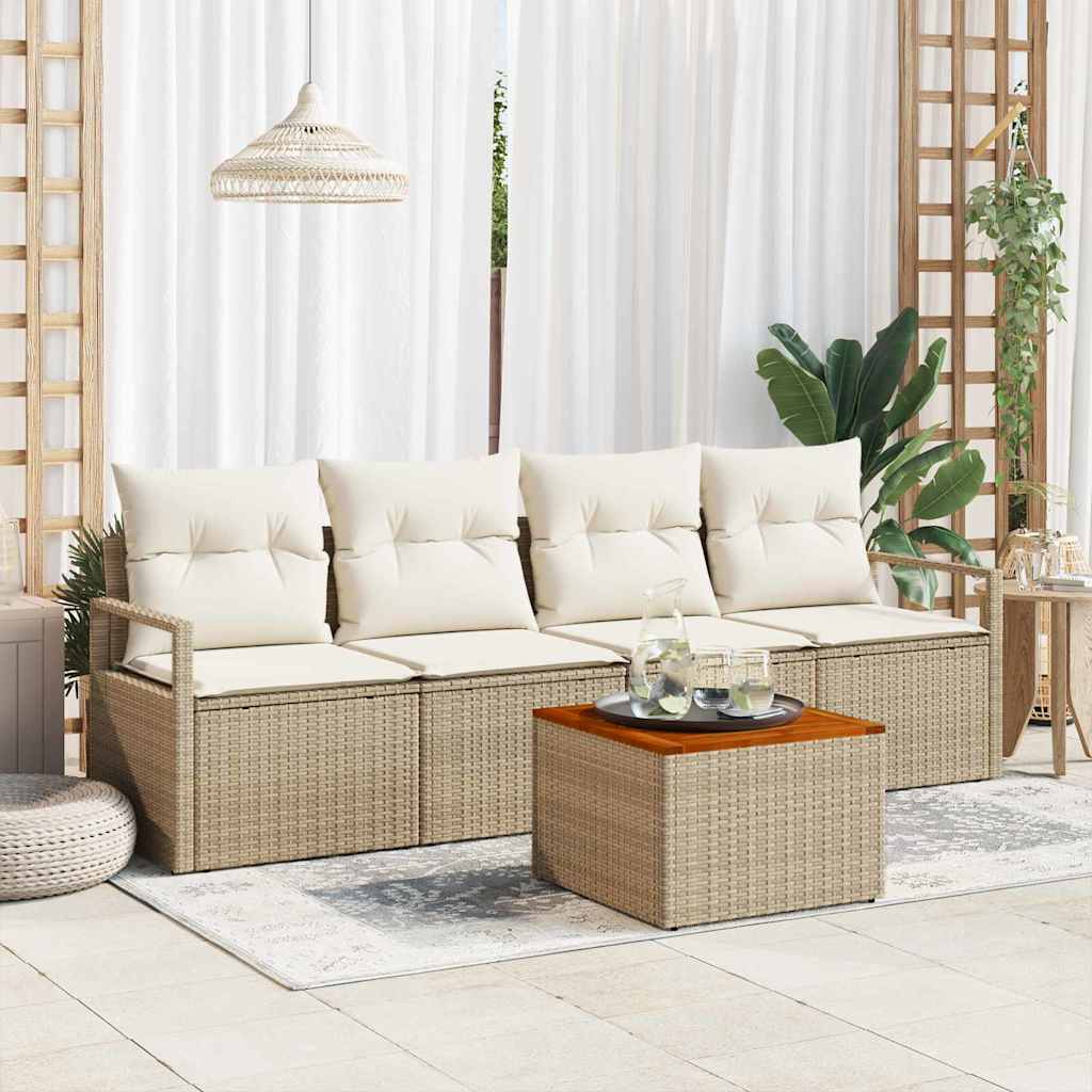 Tuinbankenset 5 st Beige en Crème poly rattan – afbeelding 1