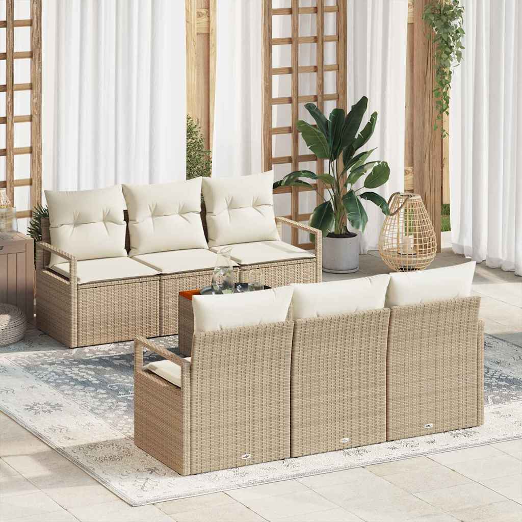Tuinbankenset 7 st Beige en Crème poly rattan – afbeelding 1