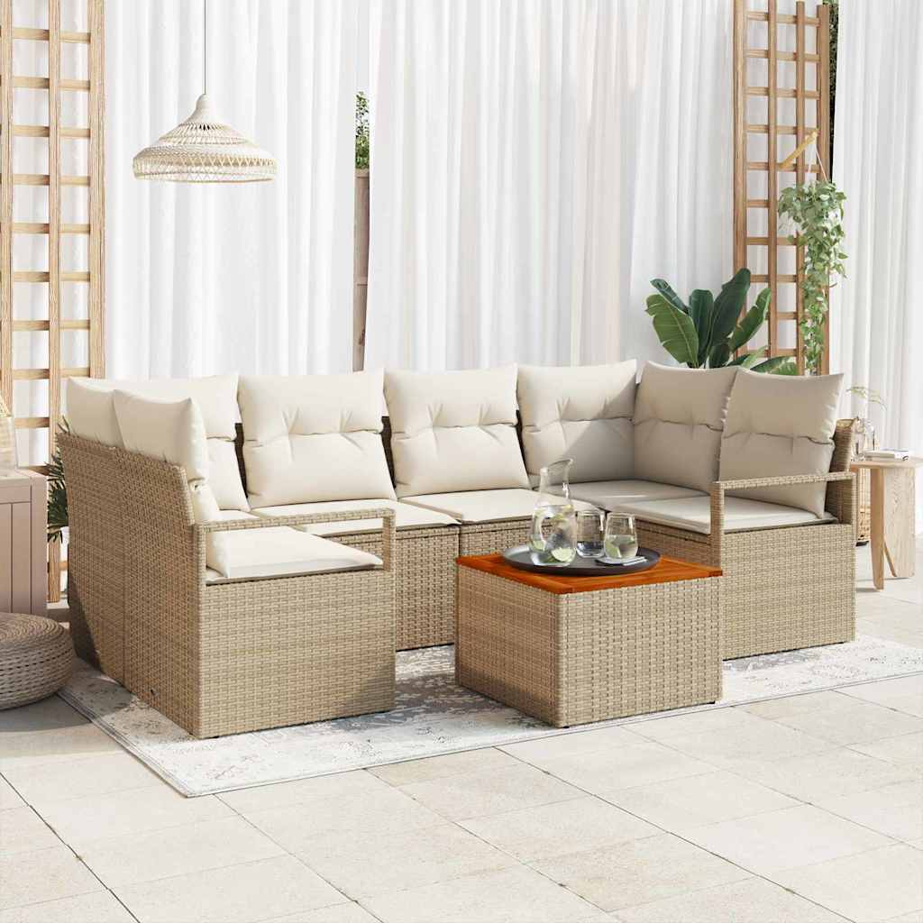 Tuinbankenset 7 st Beige en Crème poly rattan – afbeelding 1
