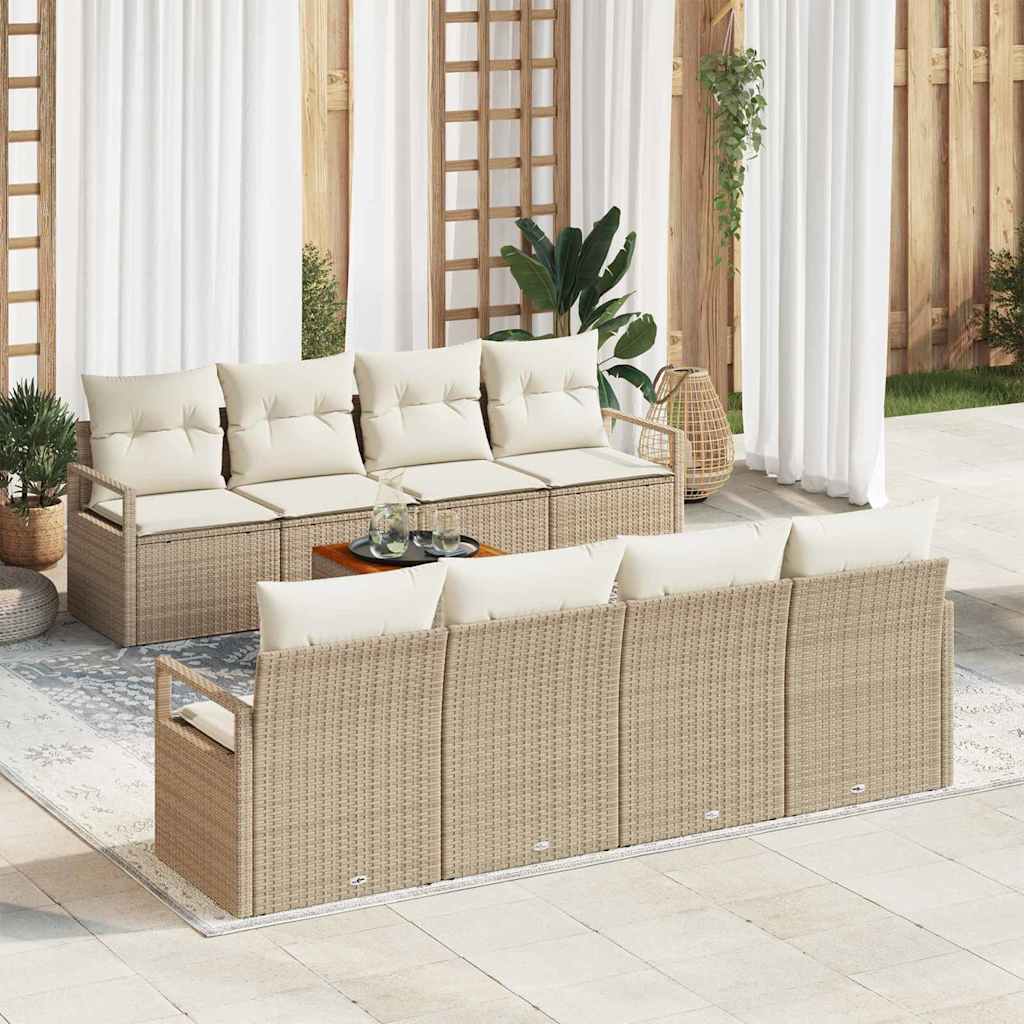 Tuinbankenset 9 st Beige en Crème poly rattan – afbeelding 1