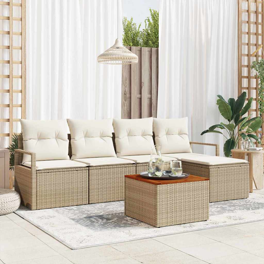 Tuinbankenset 6 st Beige en Crème poly rattan – afbeelding 1