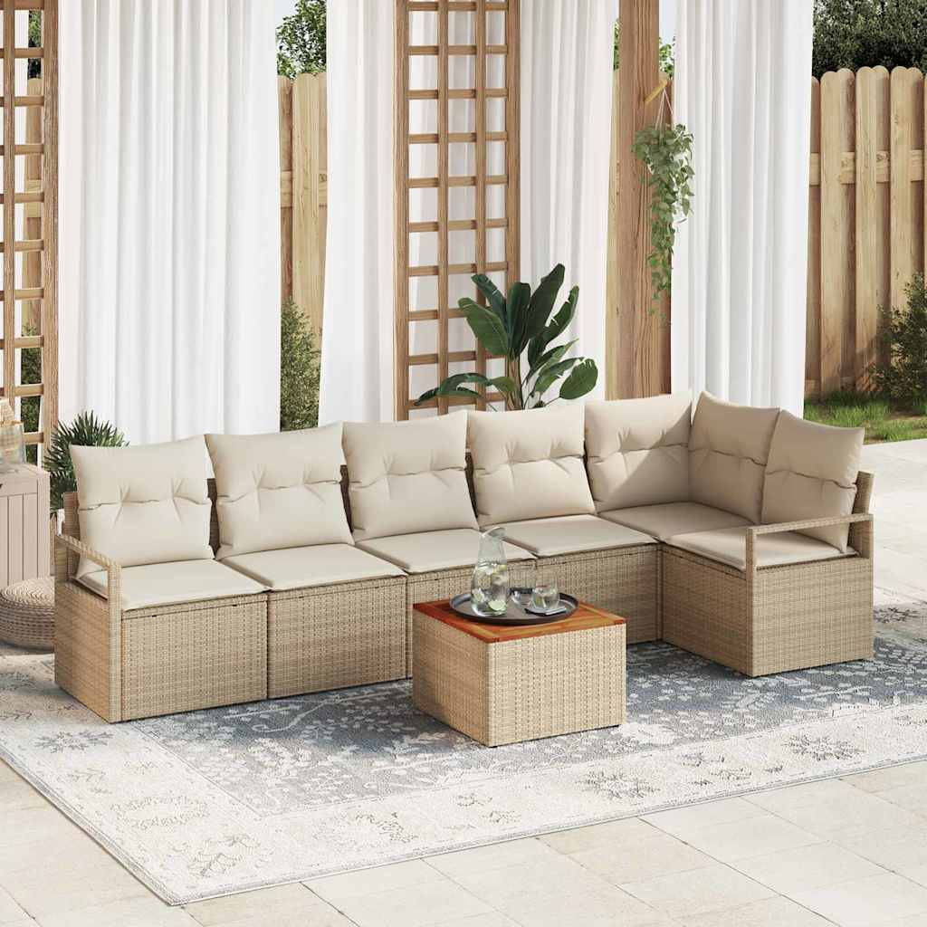 Tuinbankenset 7 st Beige en Crème poly rattan – afbeelding 1
