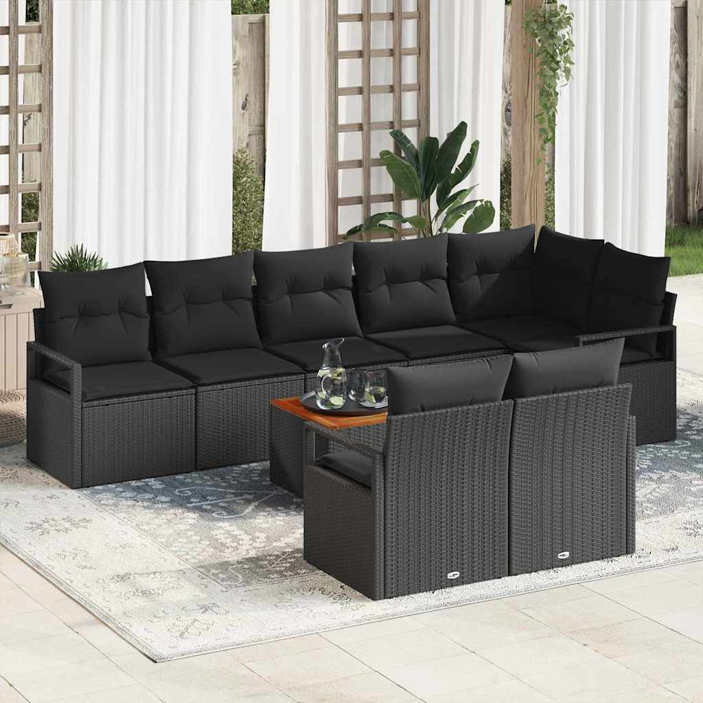 Tuinbankenset met opslag 9 pcs Zwart poly rattan