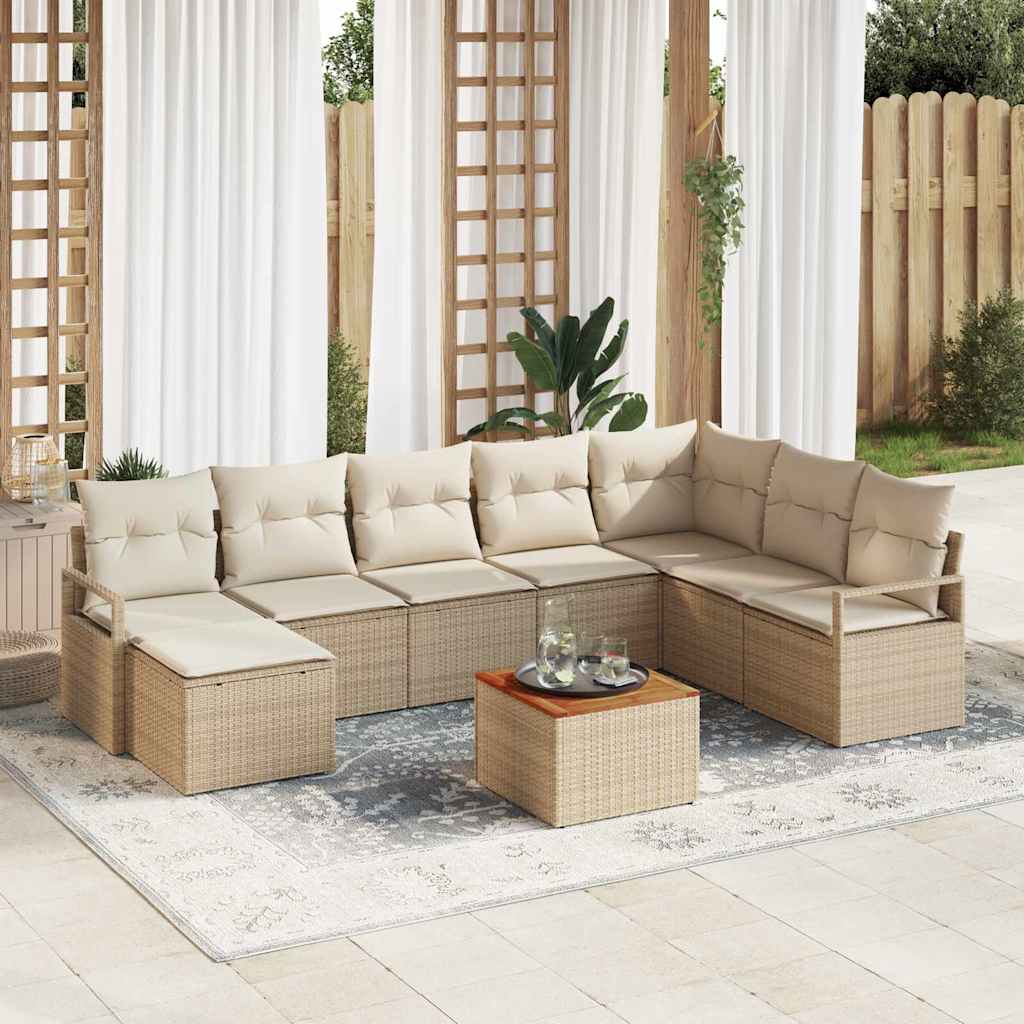 Tuinbankenset 9 st Beige en Crème poly rattan – afbeelding 1