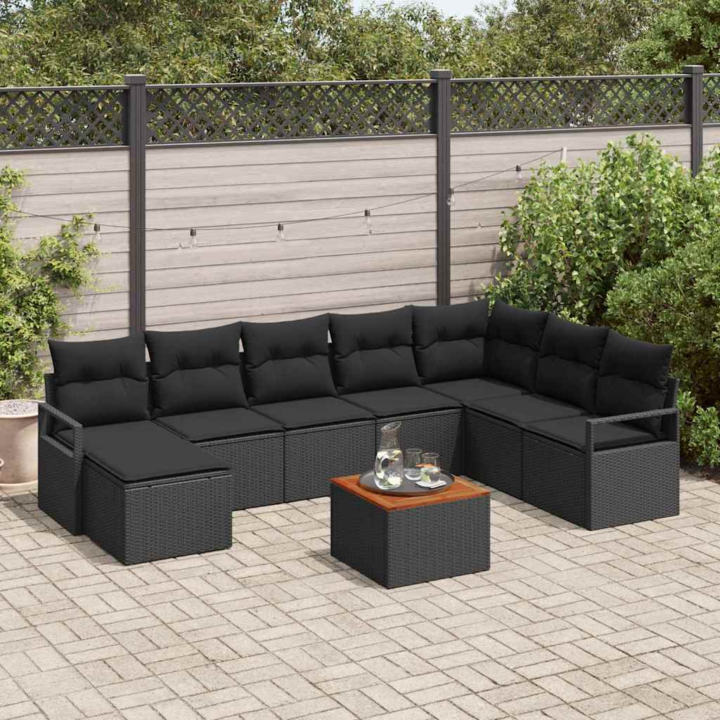 Tuinbankenset met opslag 9 pcs Zwart poly rattan