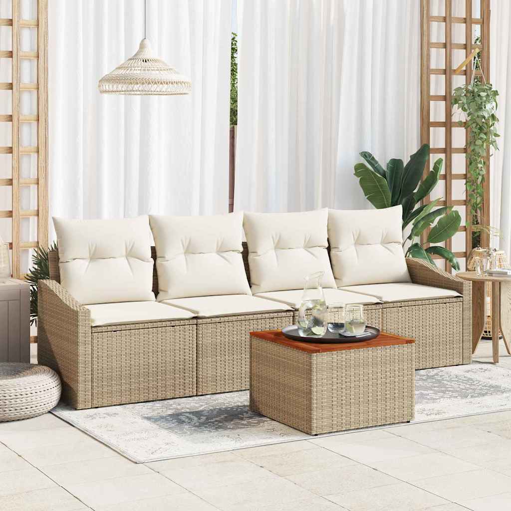 Tuinbankenset 5 st Beige en Crème poly rattan