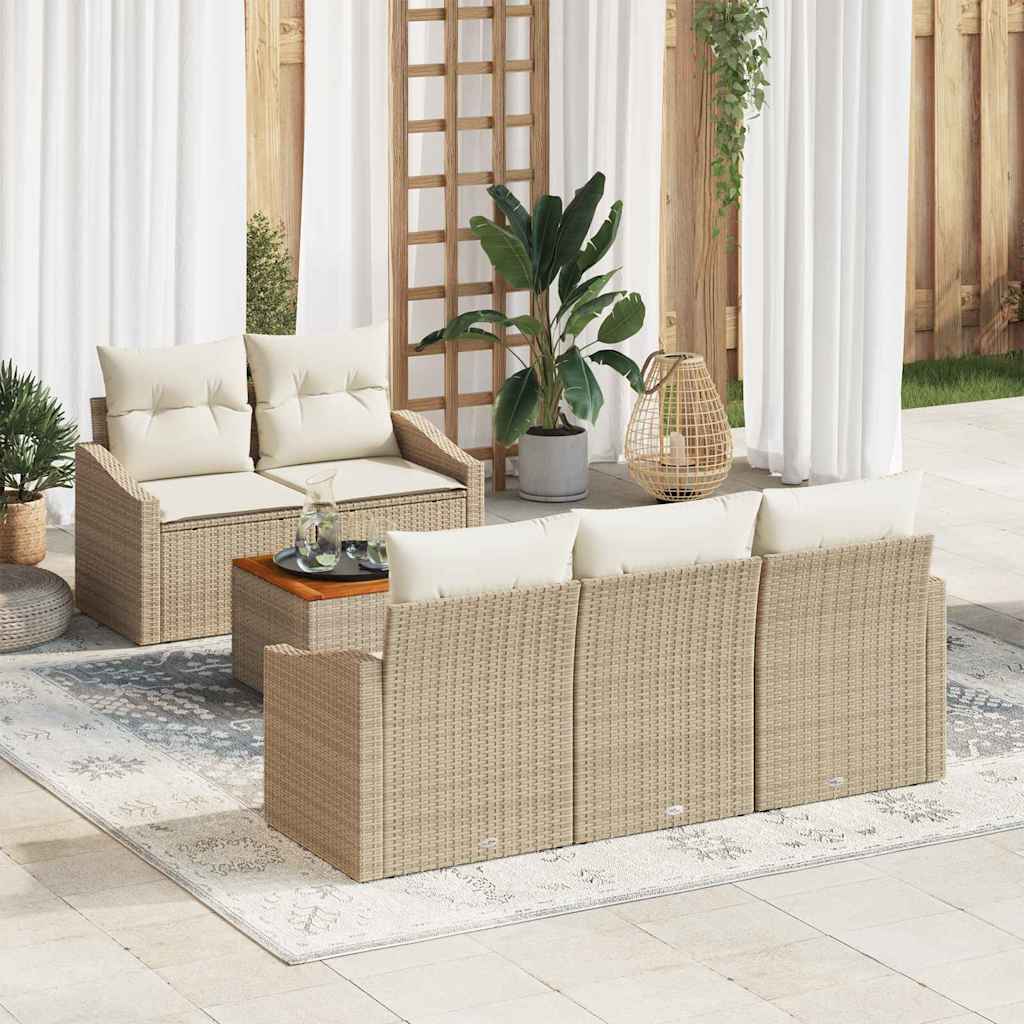 Tuinbankenset 6 st Beige en Crème poly rattan – afbeelding 1