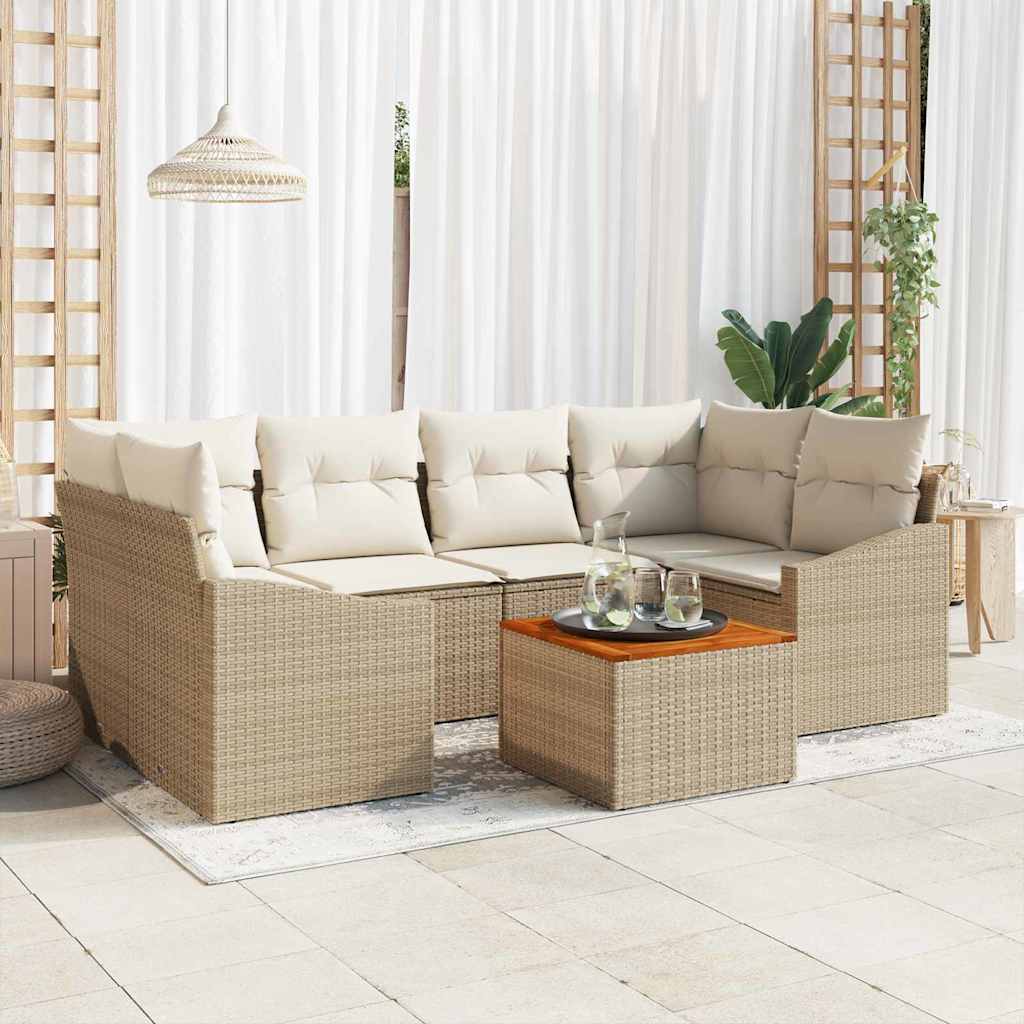Tuinbankenset 7 st Beige en Crème poly rattan – afbeelding 1