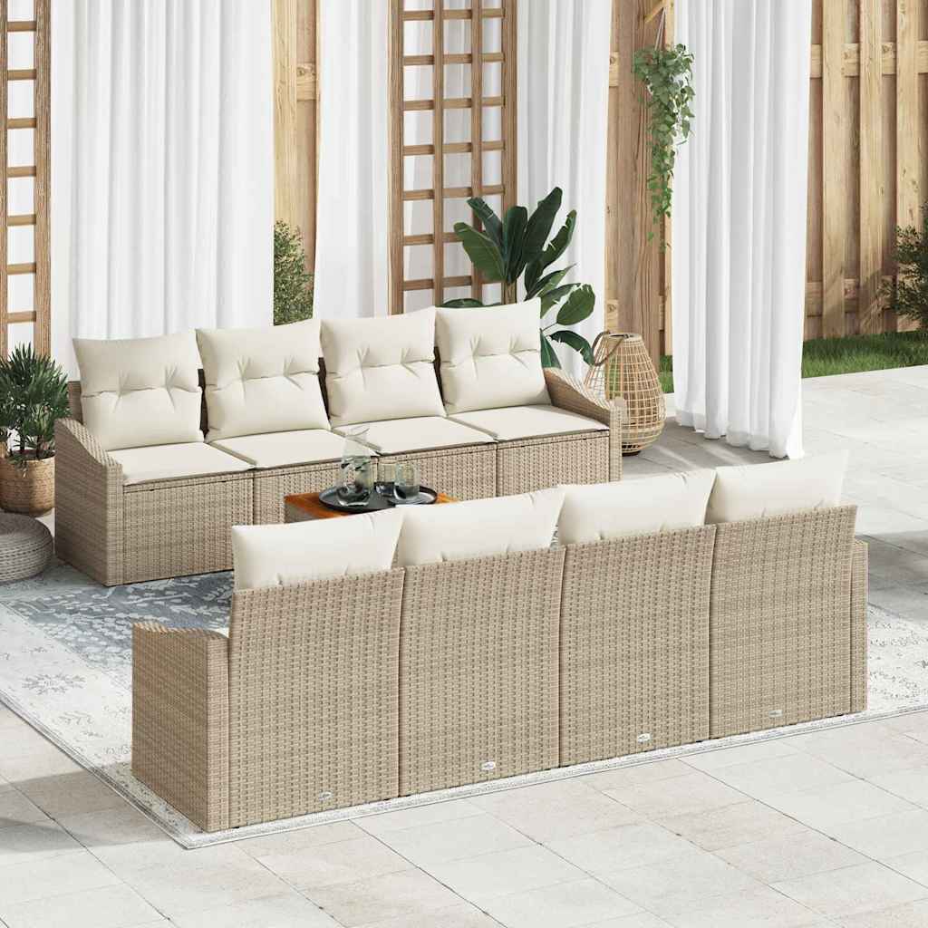 Tuinbankenset 9 st Beige en Crème poly rattan – afbeelding 1