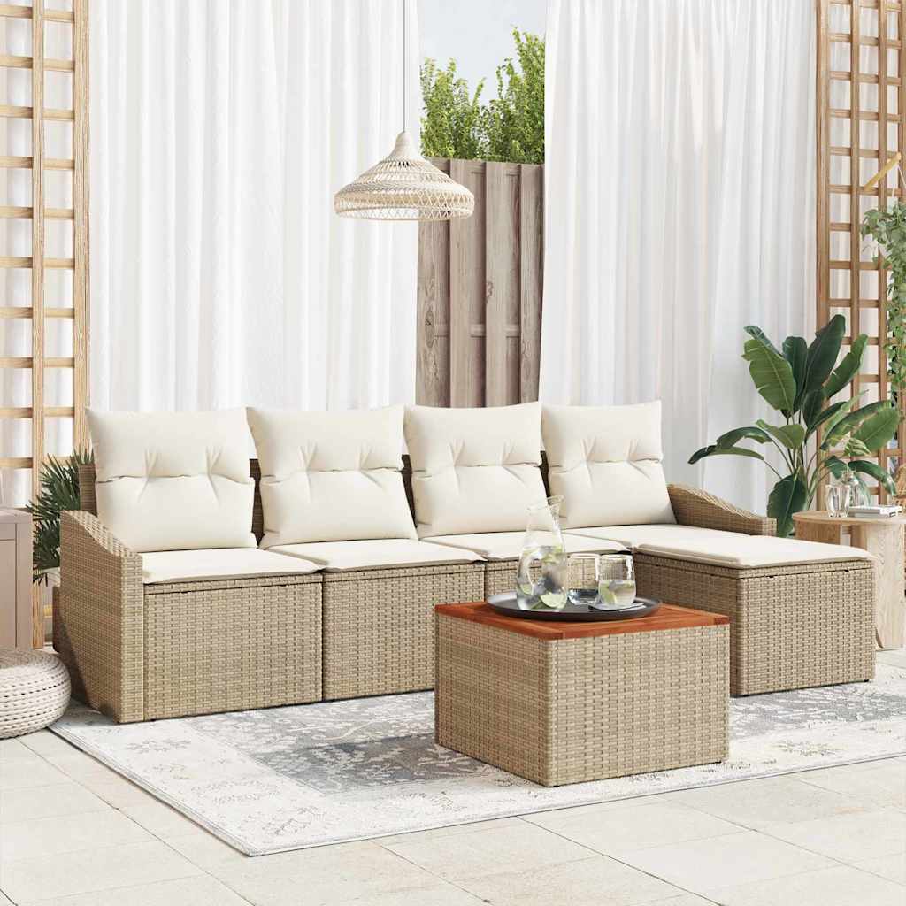 Tuinbankenset 6 st Beige en Crème poly rattan