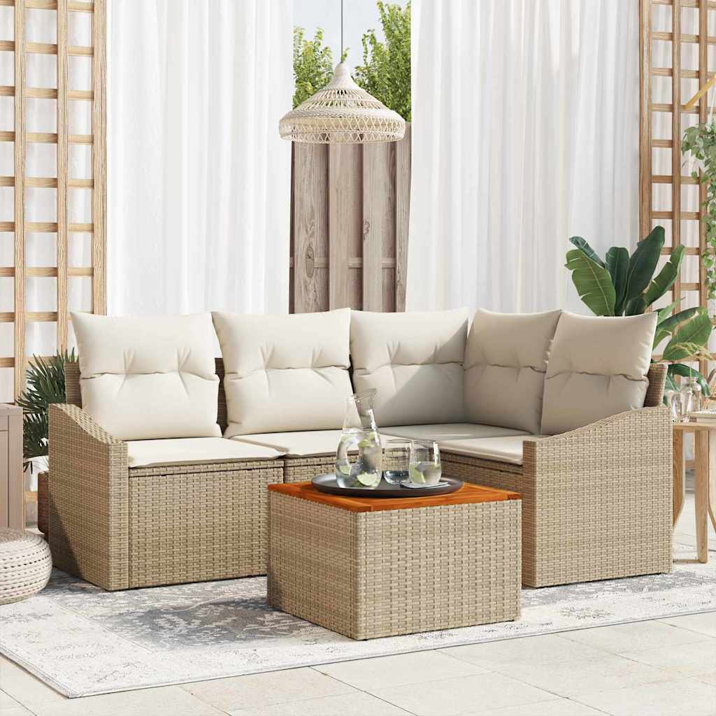 Tuinbankenset 5 st Beige en Crème poly rattan