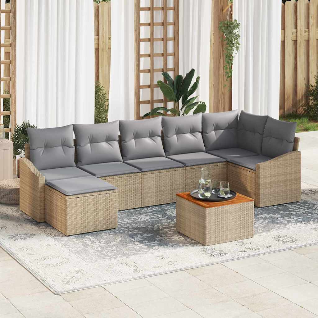 Tuinbankenset met opslag 8 pcs Beige en Licht Grijs poly rattan – afbeelding 1