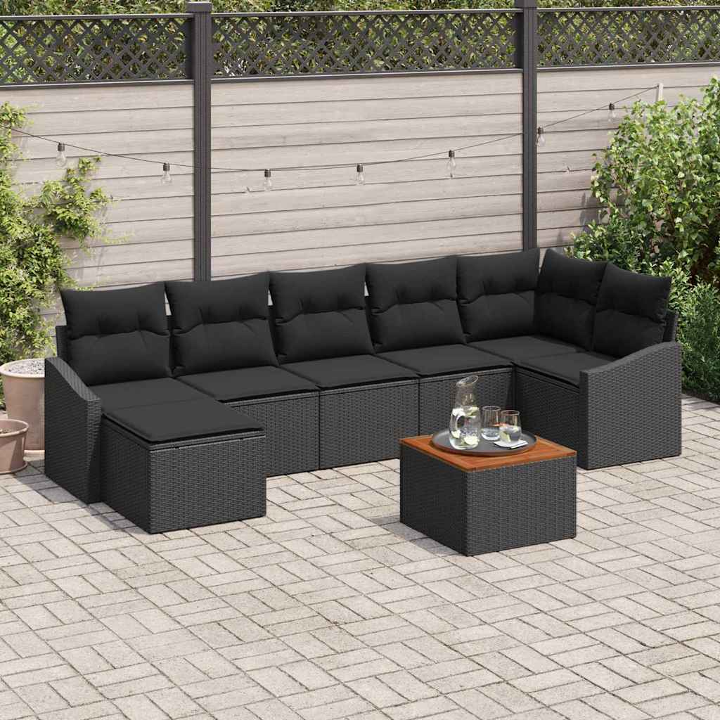 Tuinbankenset met opslag 8 pcs Zwart poly rattan