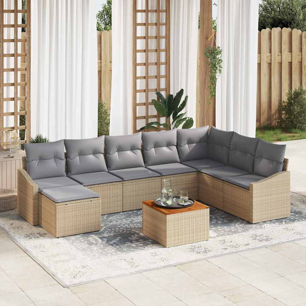 Tuinbankenset met opslag 9 pcs Beige en Licht Grijs poly rattan – afbeelding 1