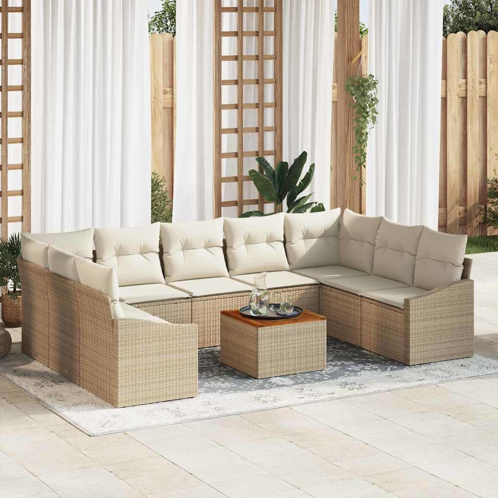 Tuinbankenset 10 st Beige en Crème poly rattan – afbeelding 1