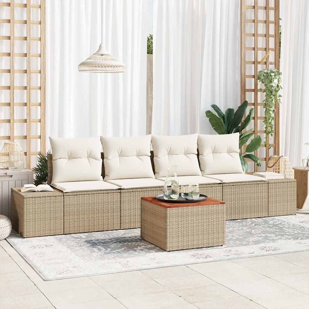 Tuinbankenset 5 st Beige en Crème poly rattan – afbeelding 1