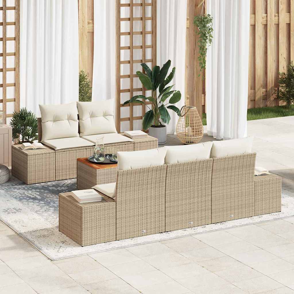 Tuinbankenset 6 st Beige en Crème poly rattan