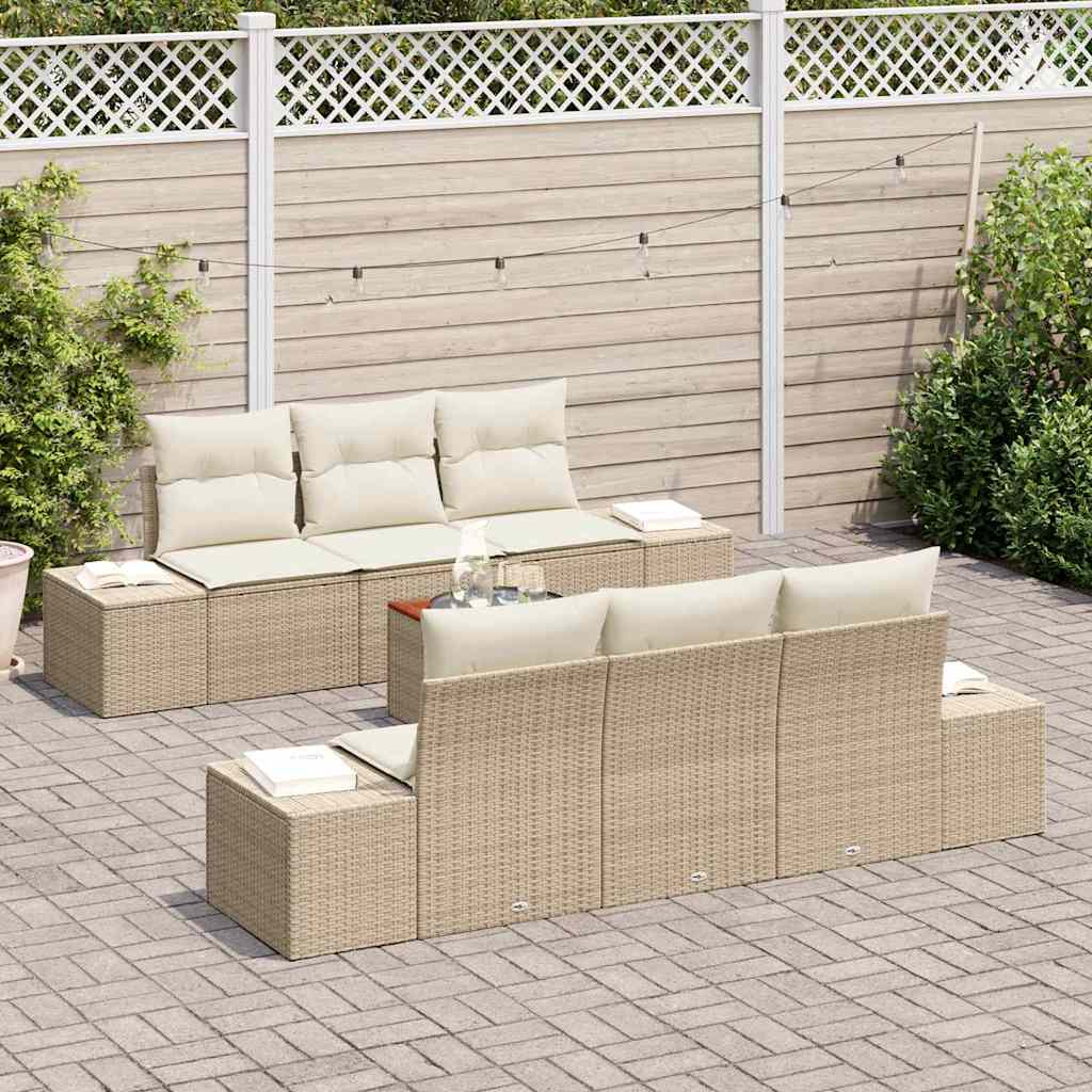 Tuinbankenset 7 st Beige en Crème poly rattan – afbeelding 1