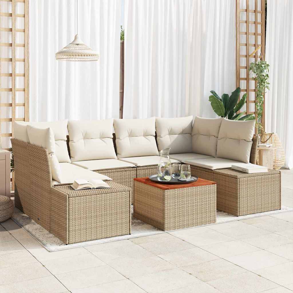 Tuinbankenset 7 st Beige en Crème poly rattan