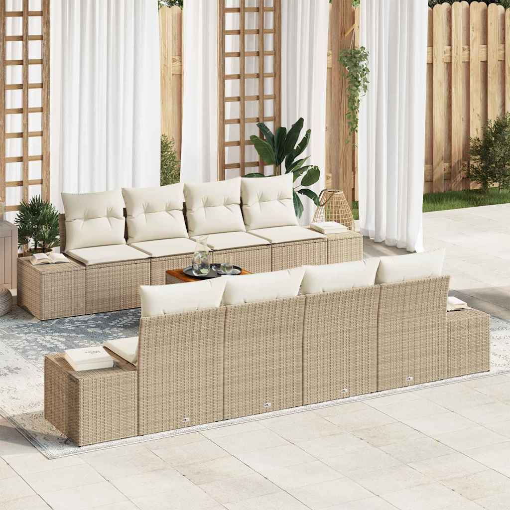 Tuinbankenset 9 st Beige en Crème poly rattan – afbeelding 1