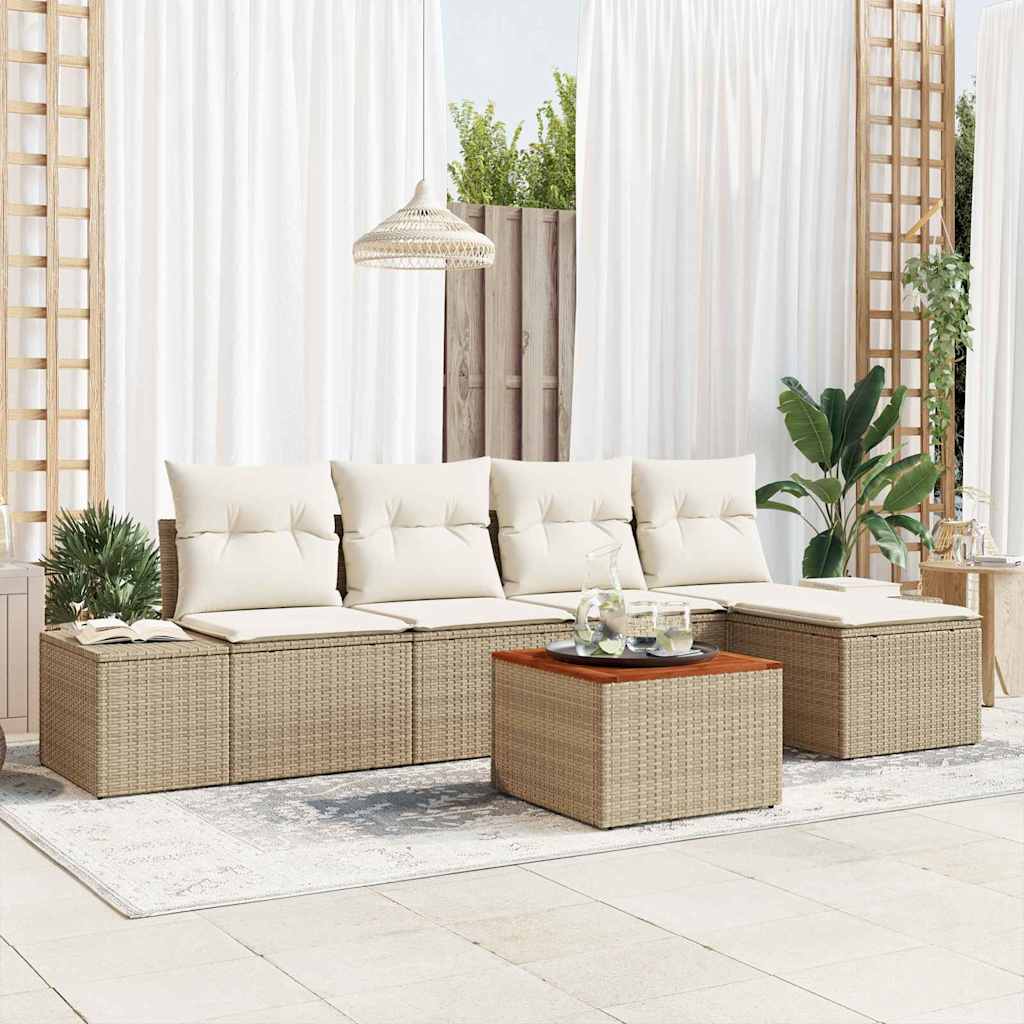 Tuinbankenset 6 st Beige en Crème poly rattan – afbeelding 1