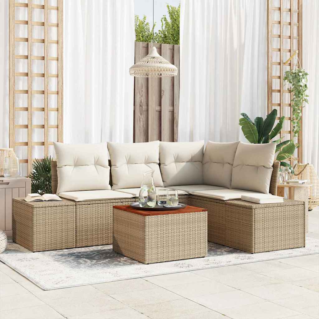 Tuinbankenset 5 st Beige en Crème poly rattan – afbeelding 1