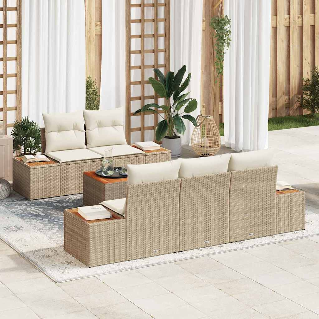 Tuin Sofa Set 6 st Beige Poly riet – afbeelding 1