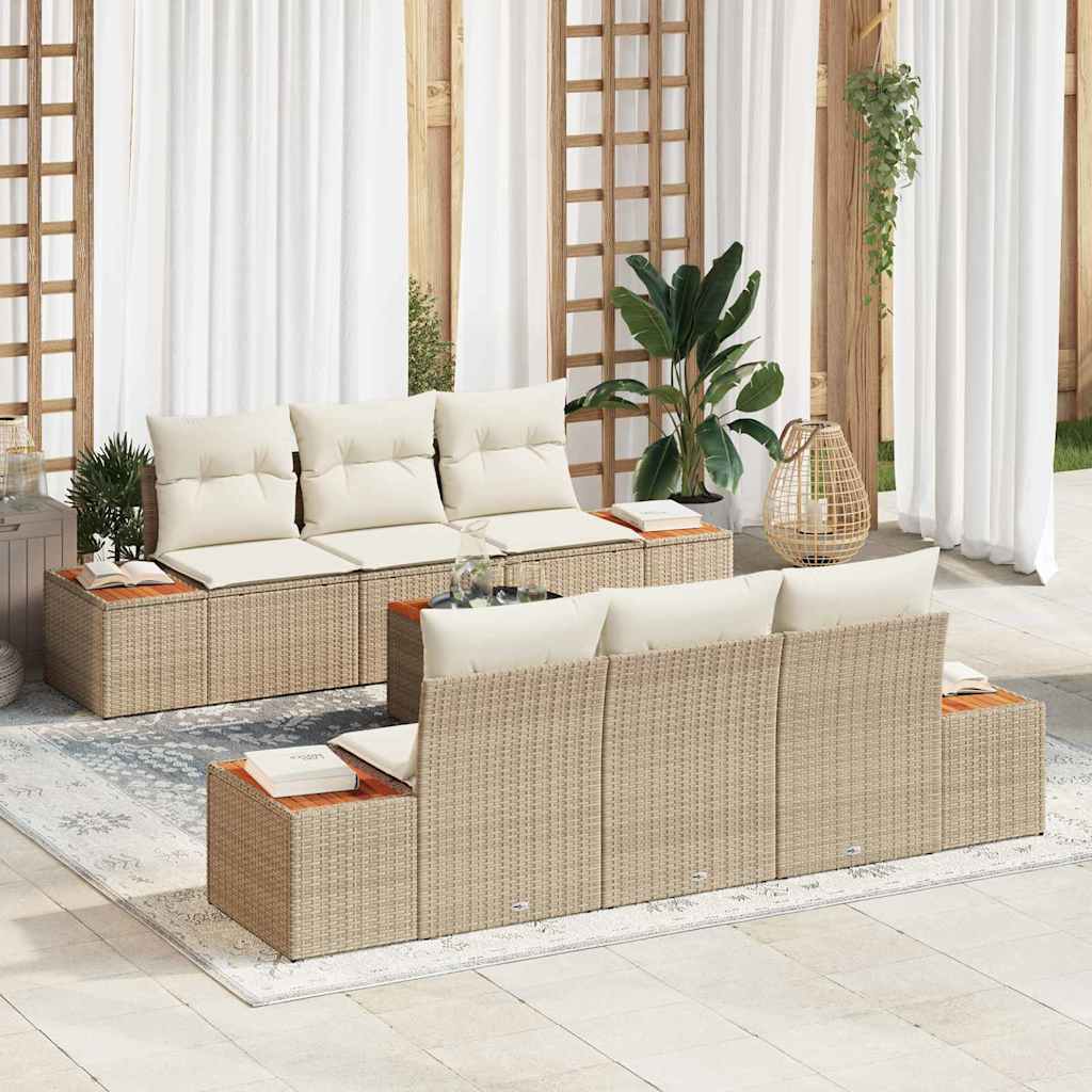 Tuin Sofa Set 7 st Beige Poly riet