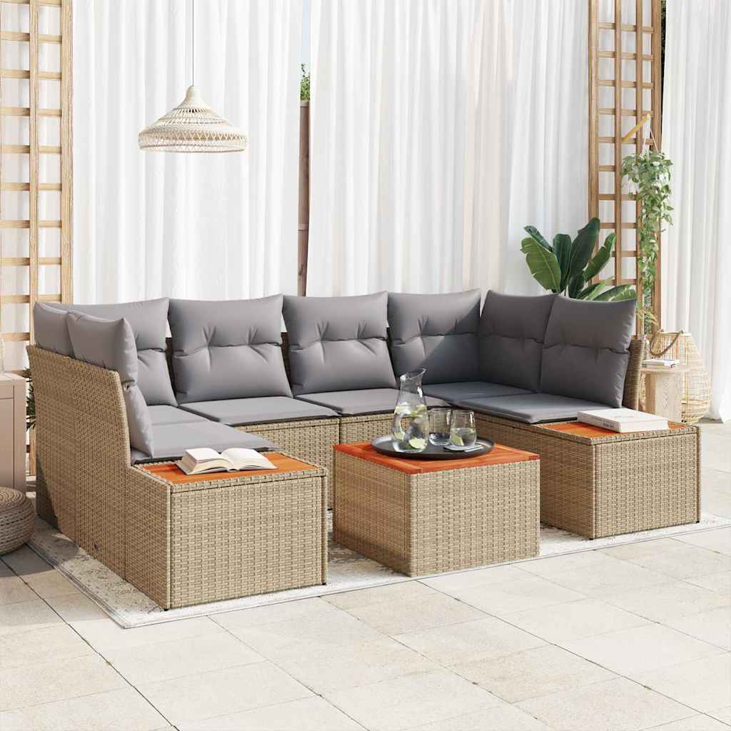 Tuin Sofa Set met kussen met opslag 6 pcs Beige Poly riet – afbeelding 1