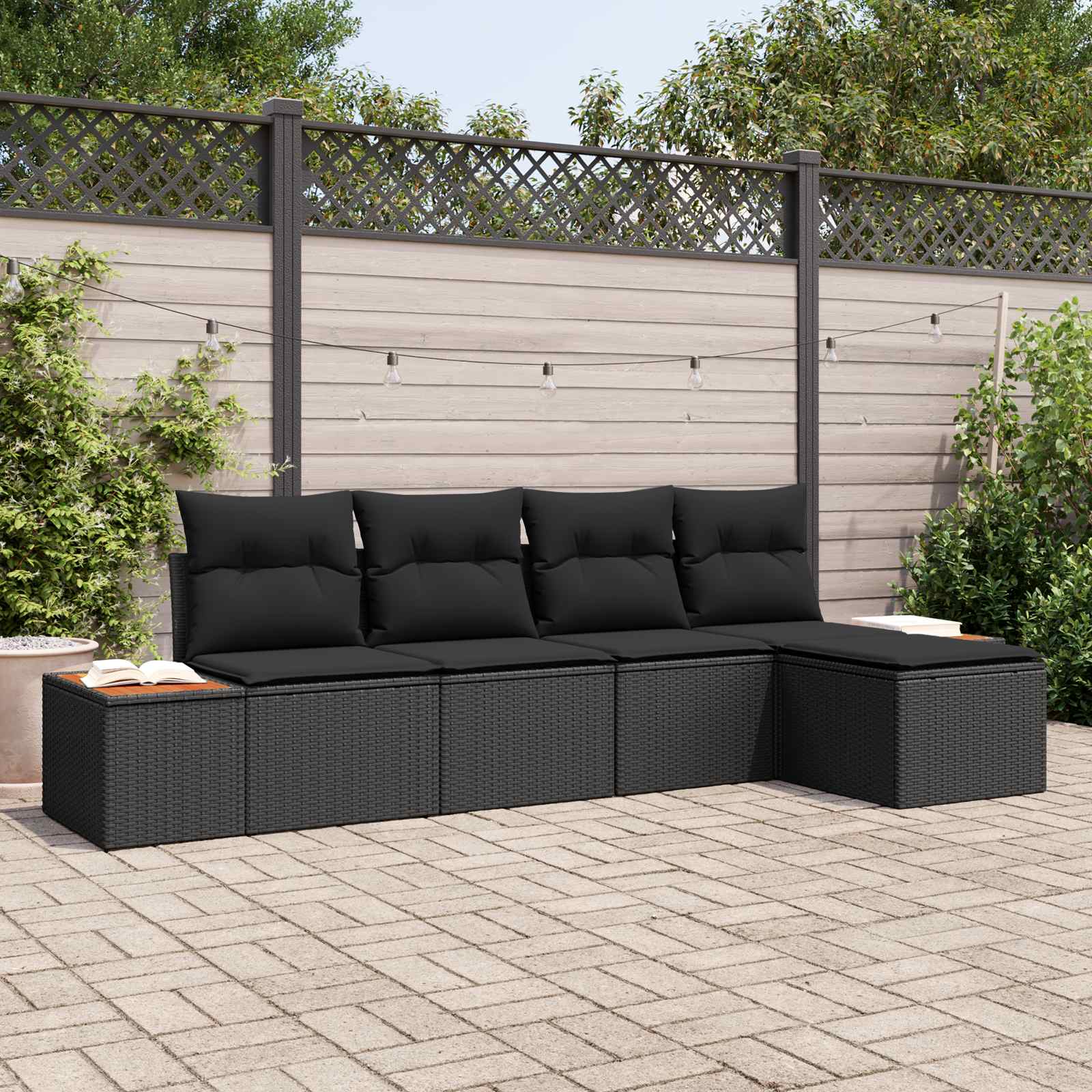 Tuinbankenset met kussen met opslag 6 pcs Zwart Polyrattan