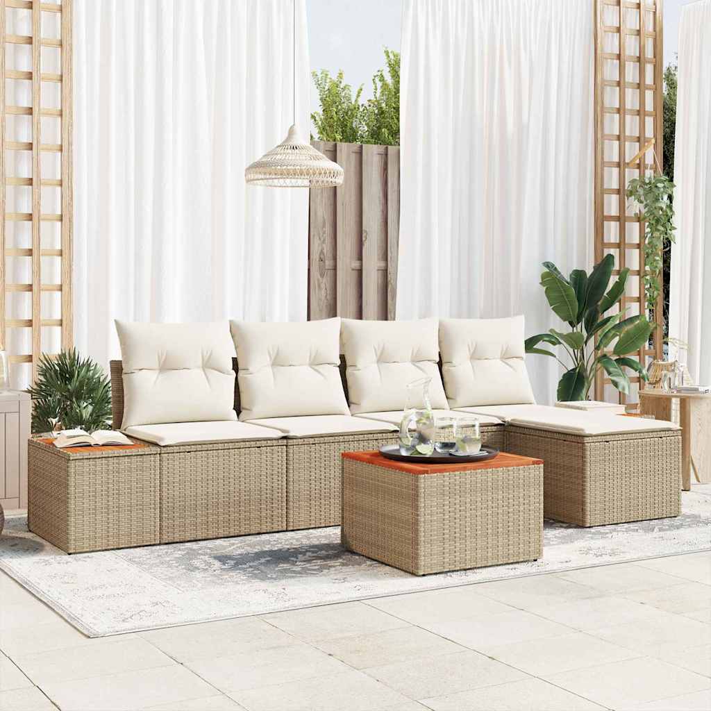 Tuinbankenset 6 st 5-Aantal zitplaatsen Beige en Crème