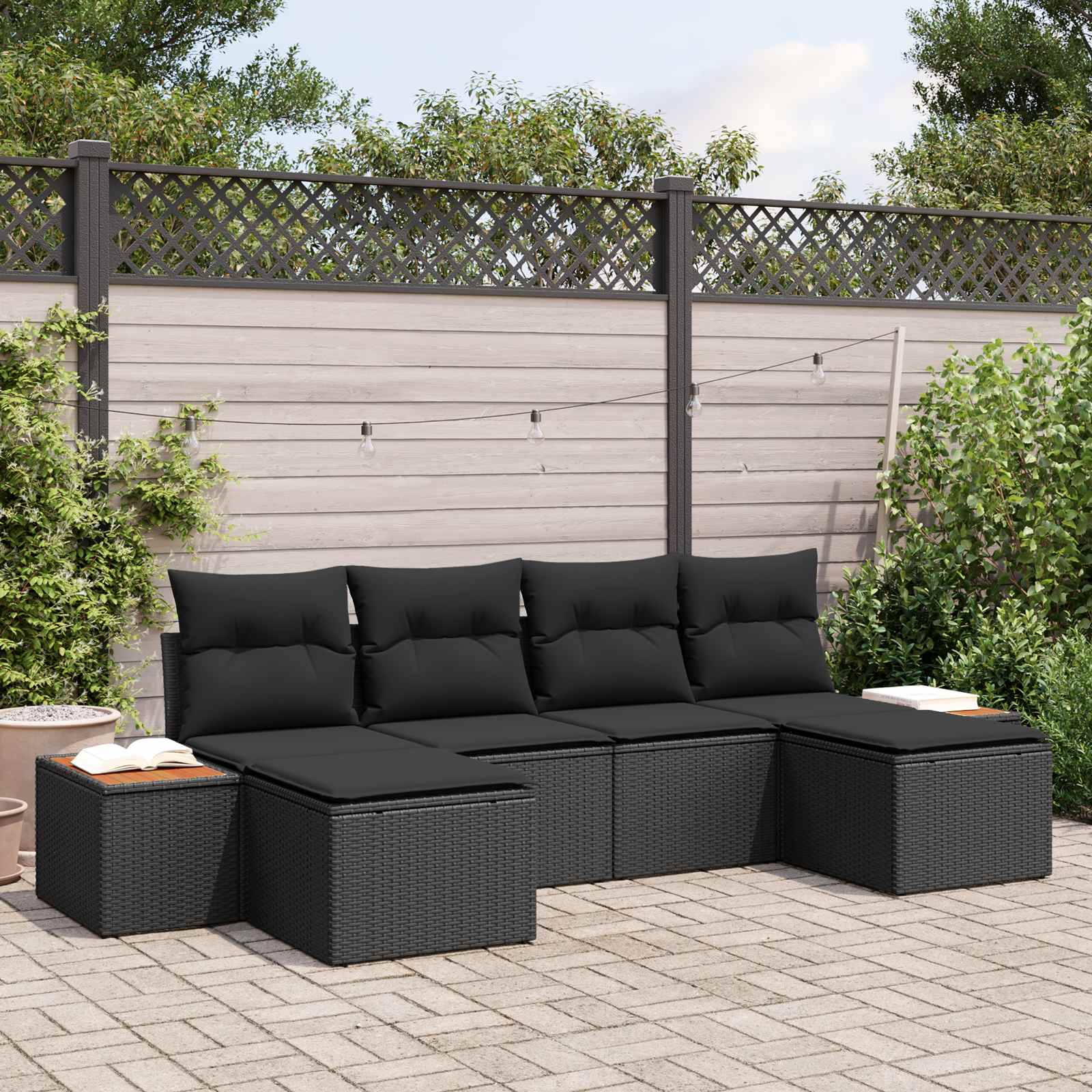 Tuin Sofa Set met kussen 6 pcs Zwart Poly Rattan – afbeelding 1