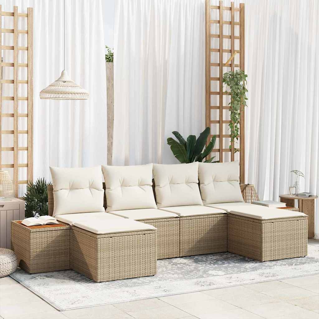 Tuin Sofa Set 6 st Beige en Crème Poly Rattan