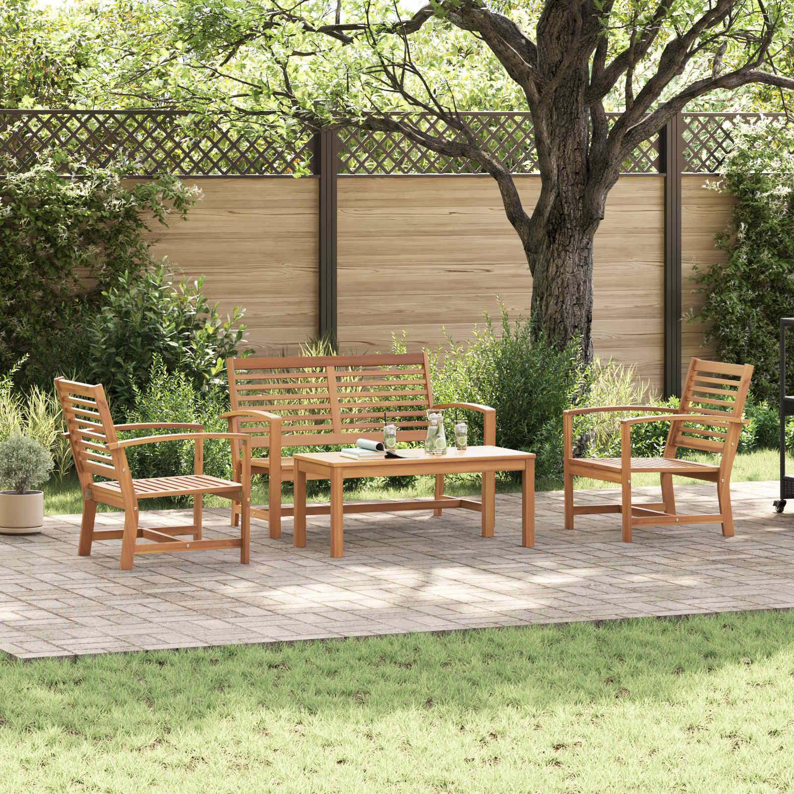 Tuinbankenset 4 pcs Naturel Massief Teakhout – afbeelding 1