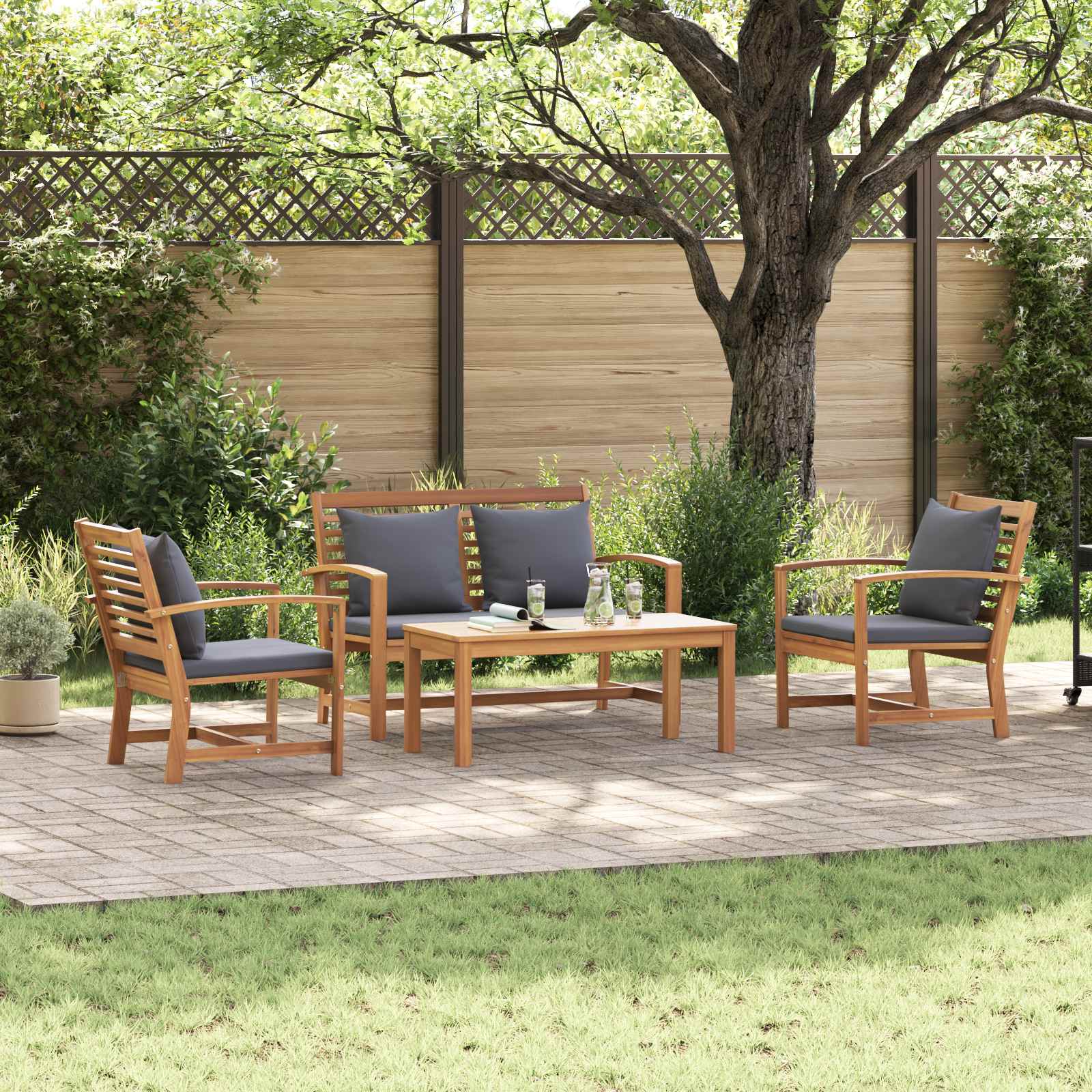 Tuinbankenset 4 pcs Naturel Massief Teakhout – afbeelding 1