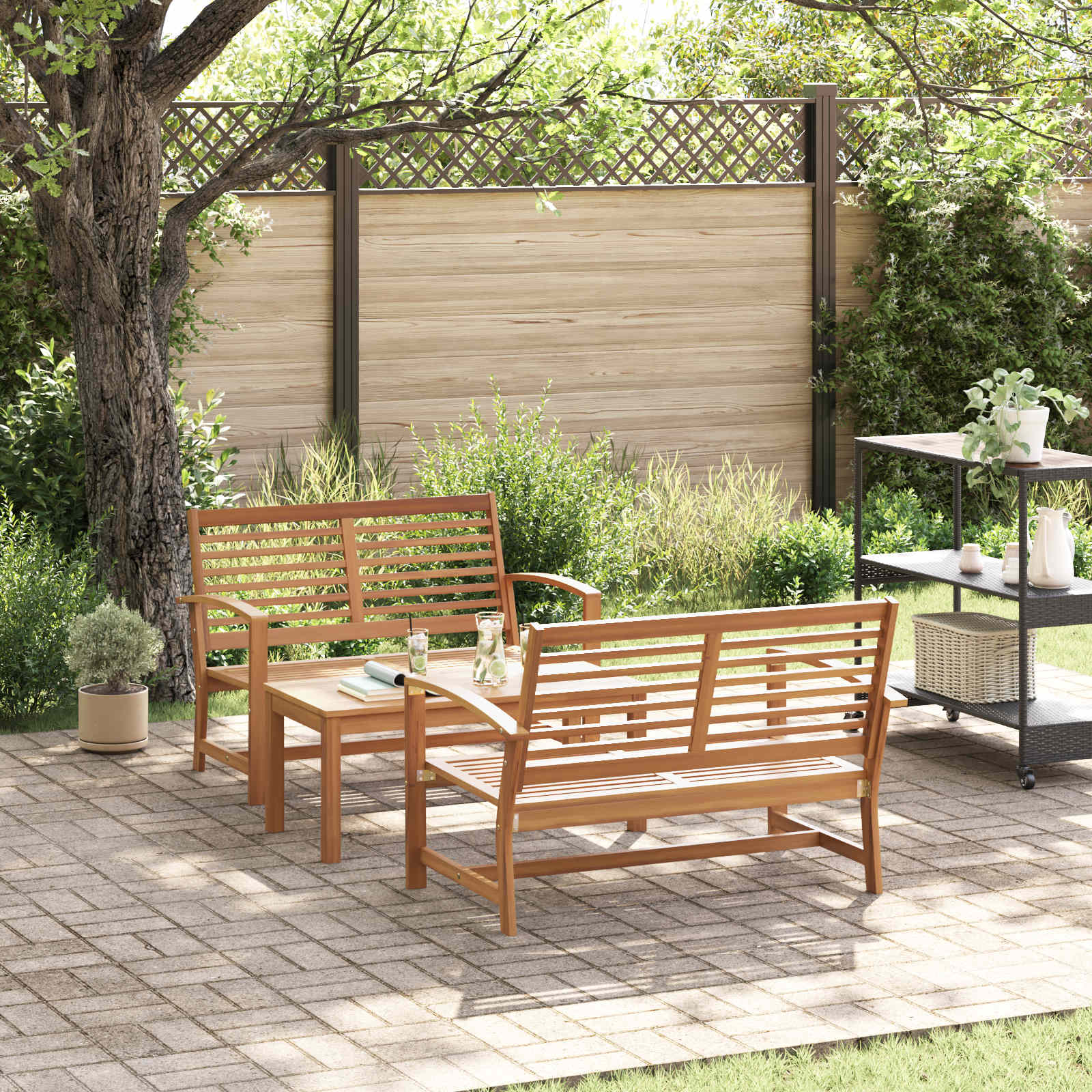 Tuinbankenset 3 pcs Naturel Massief Teakhout – afbeelding 1