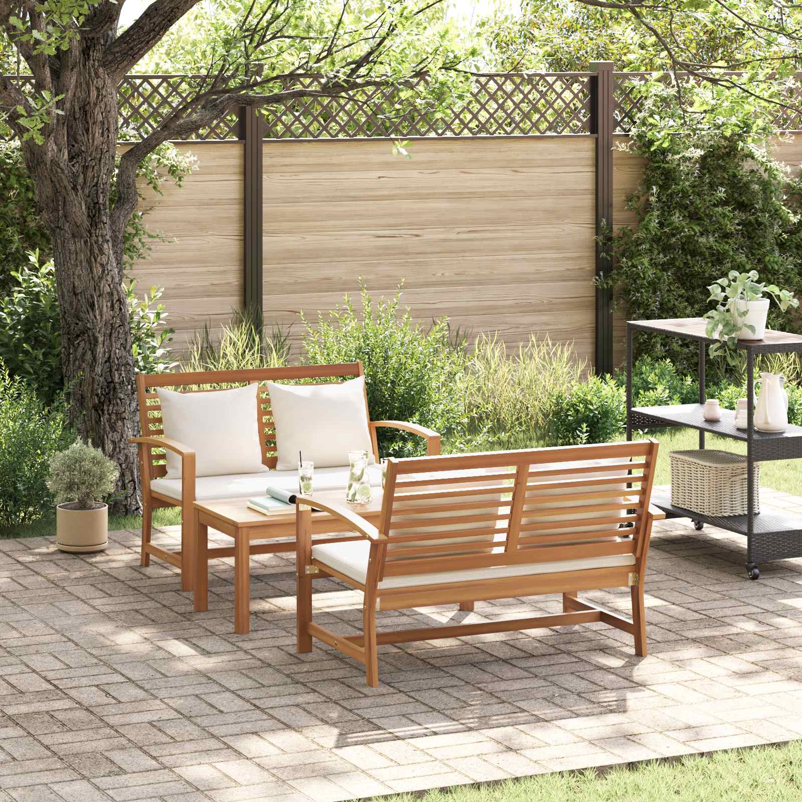 Tuinbankenset 3 pcs Naturel Massief Teakhout – afbeelding 1