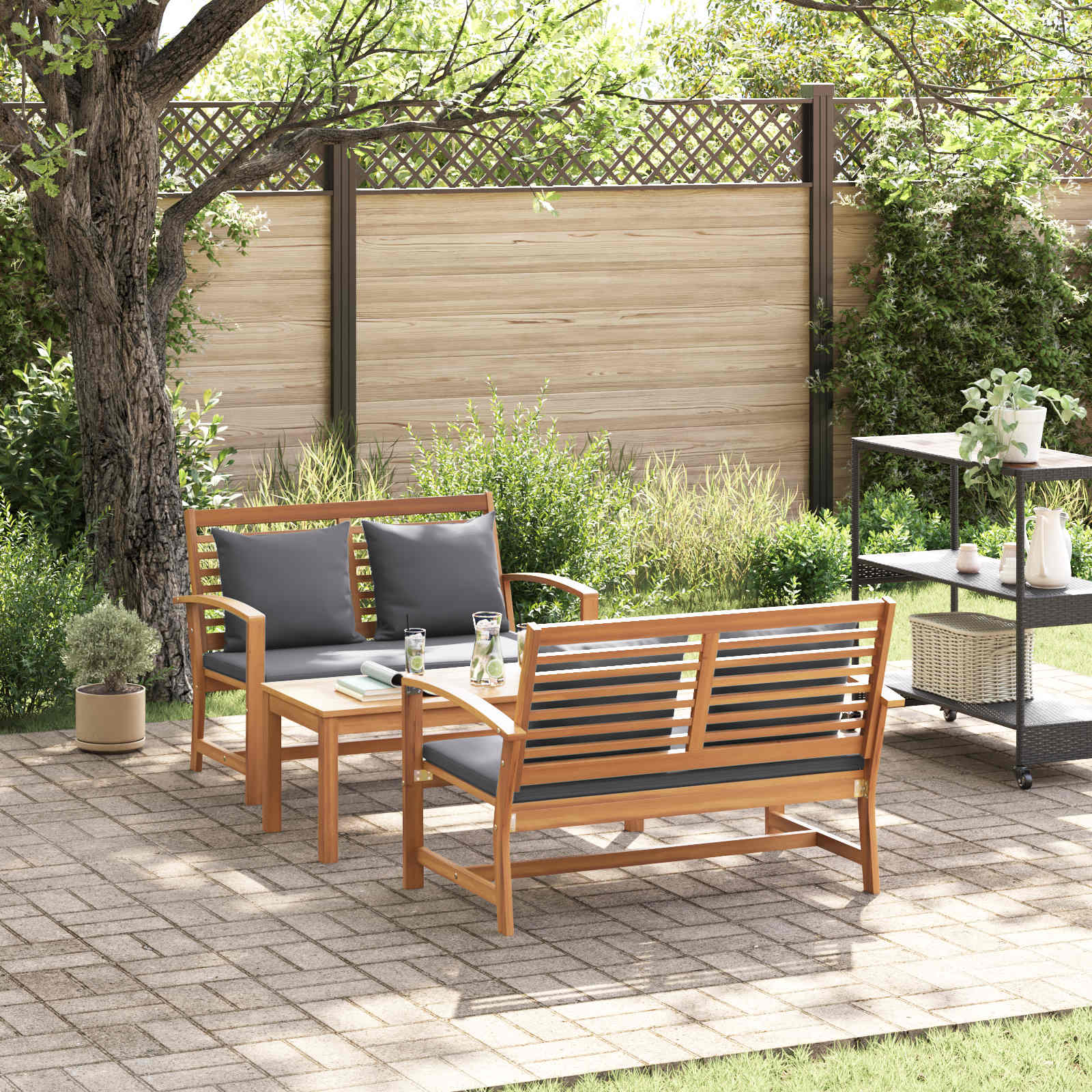 Tuinbankenset 3 pcs Naturel Massief Teakhout – afbeelding 1