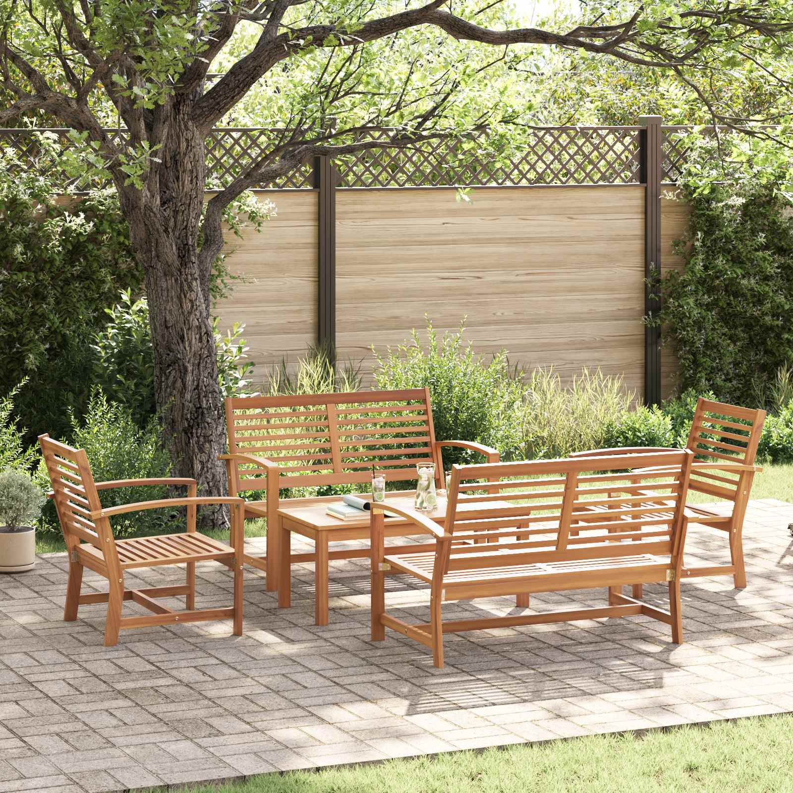 Tuinbankenset 5 pcs Naturel Massief Teakhout