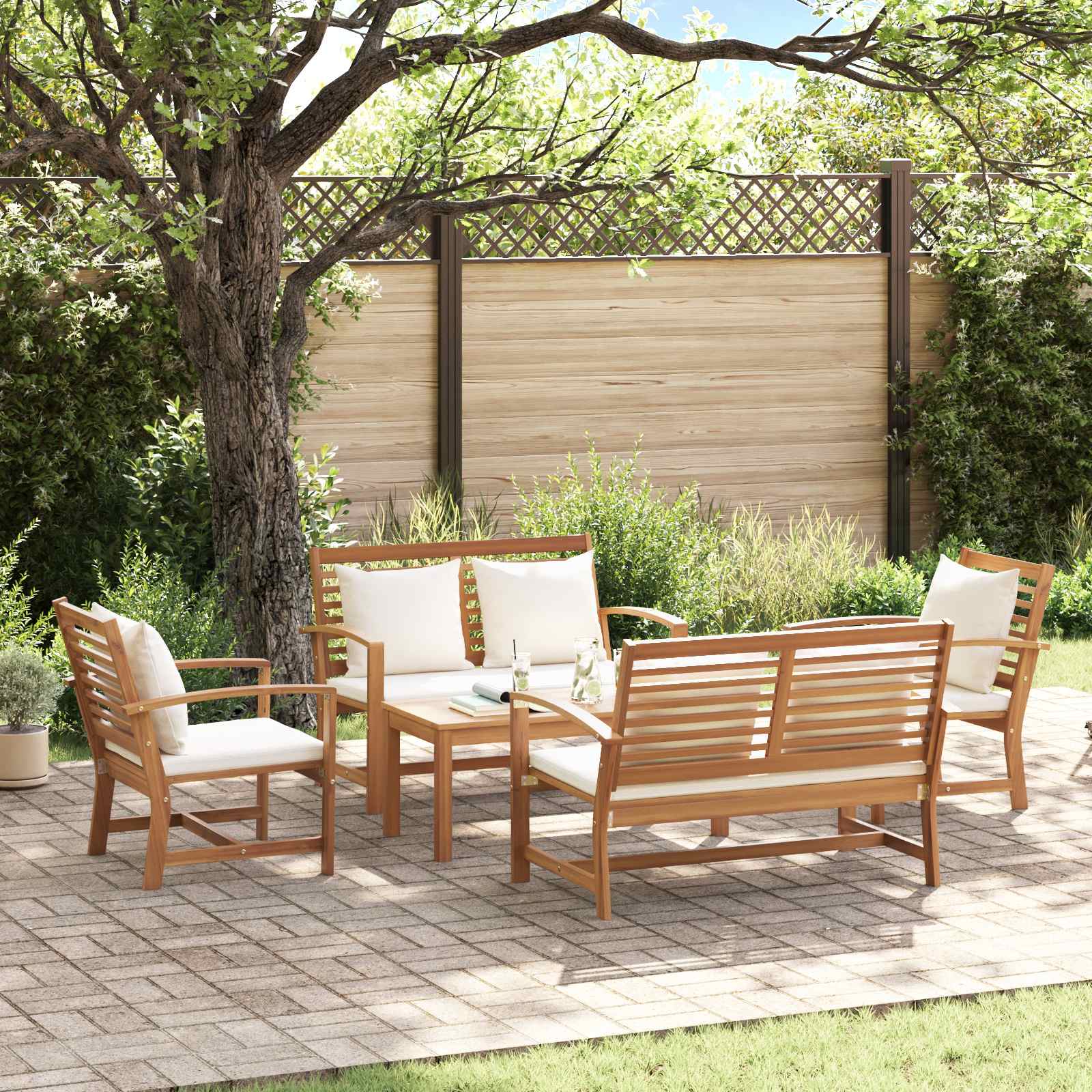 Tuinbankenset 5 pcs Naturel Massief Teakhout – afbeelding 1