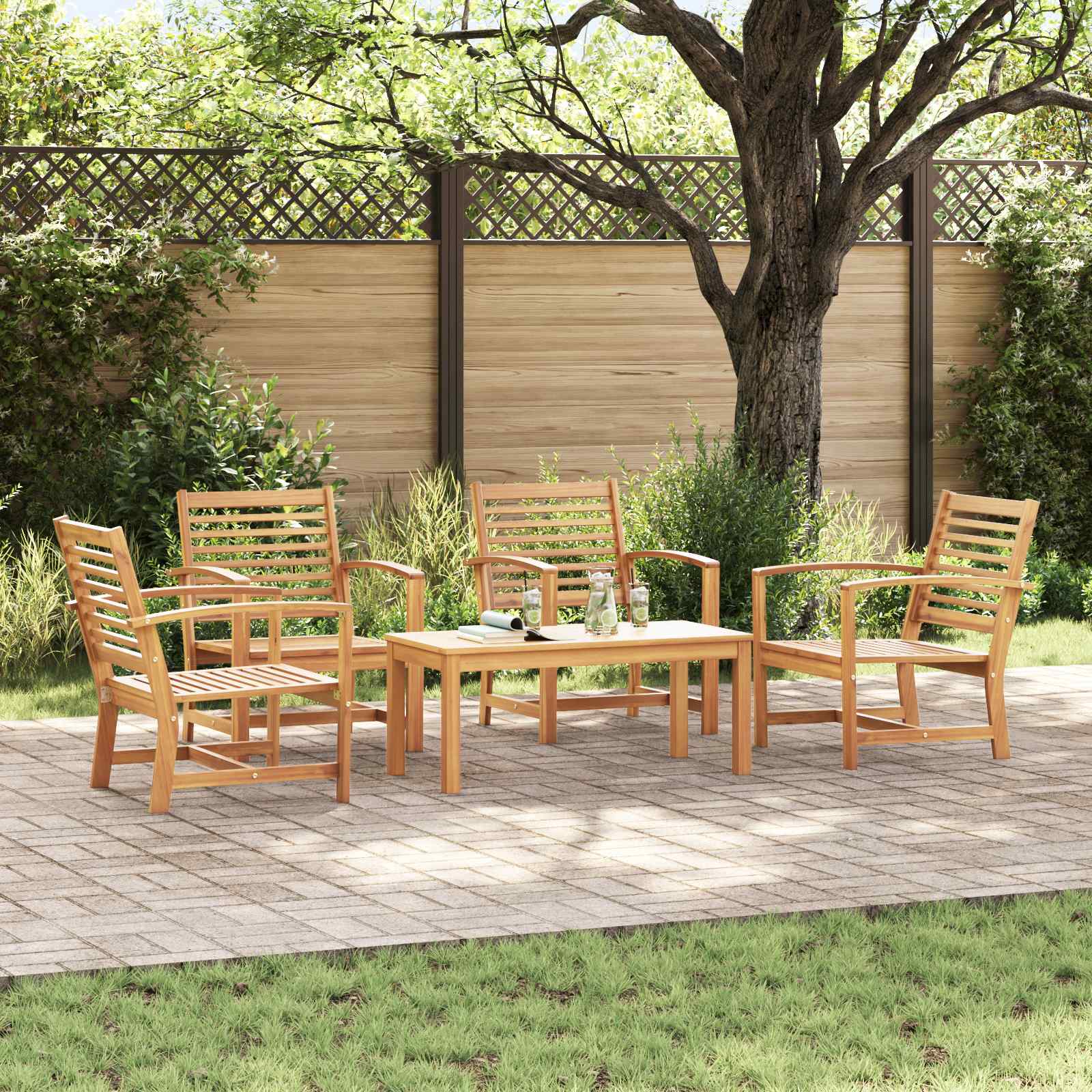 Tuinbankenset 5 pcs Naturel Massief Teakhout – afbeelding 1