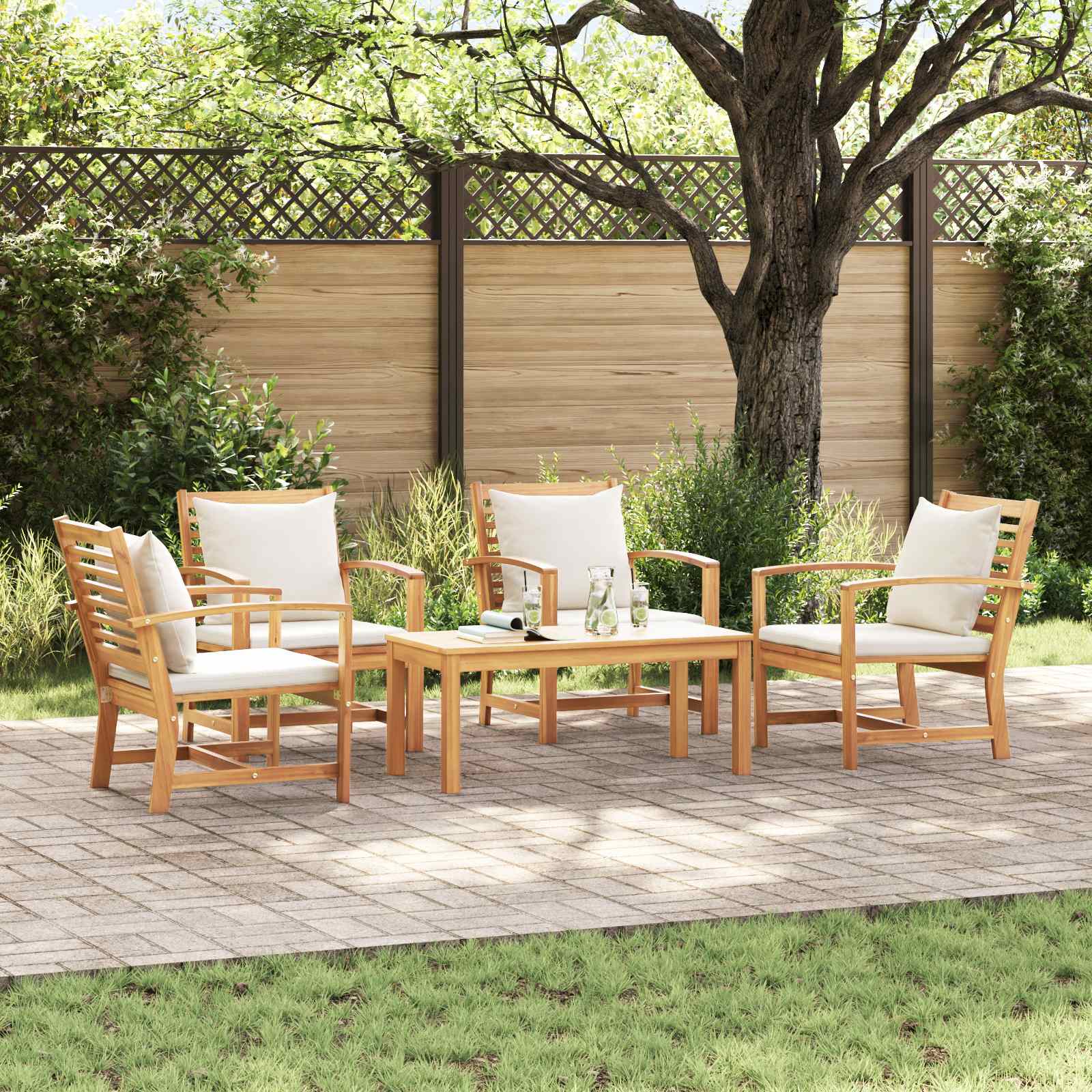Tuinbankenset 5 pcs Naturel Massief Teakhout – afbeelding 1