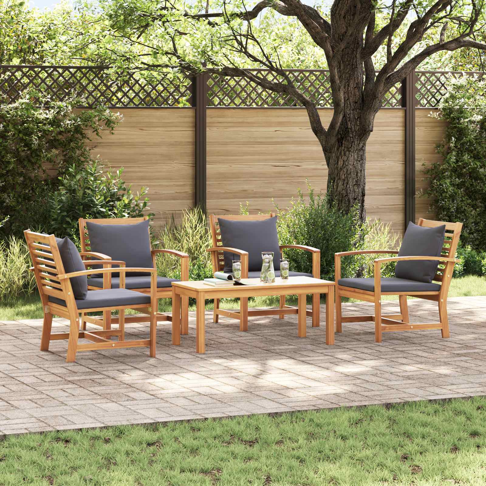 Tuinbankenset 5 pcs Naturel Massief Teakhout